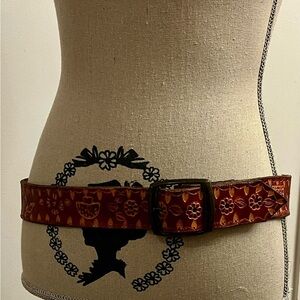 Vintage Leather Hand Tooled Mushroom Belt